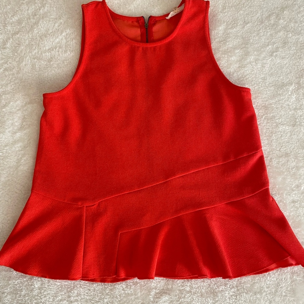 Sugar & Lips Orange Sleeveless Peplum Knit Career Blouse Women’s Size M